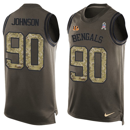 Men's Limited Michael Johnson Nike Jersey Green - #90 Salute to Service Tank Top NFL Cincinnati Bengals